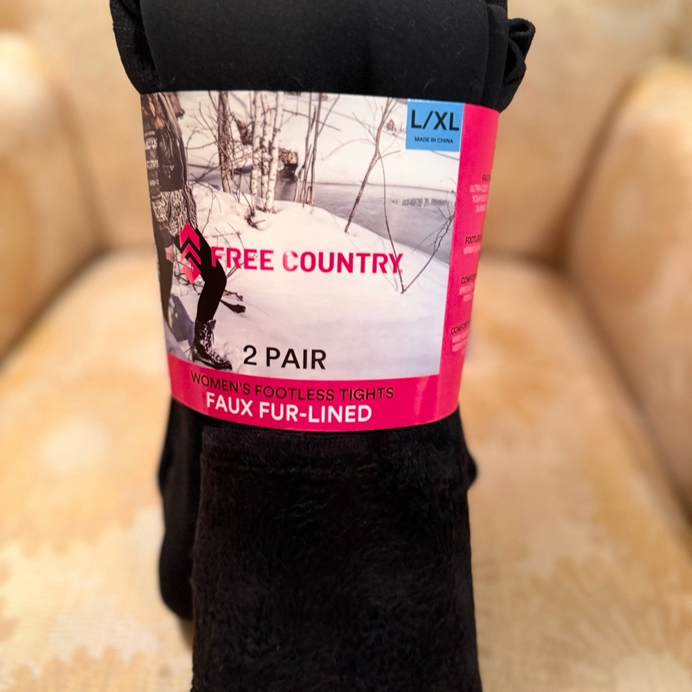 Free Country Black Faux Fur-Lined Footless Tights